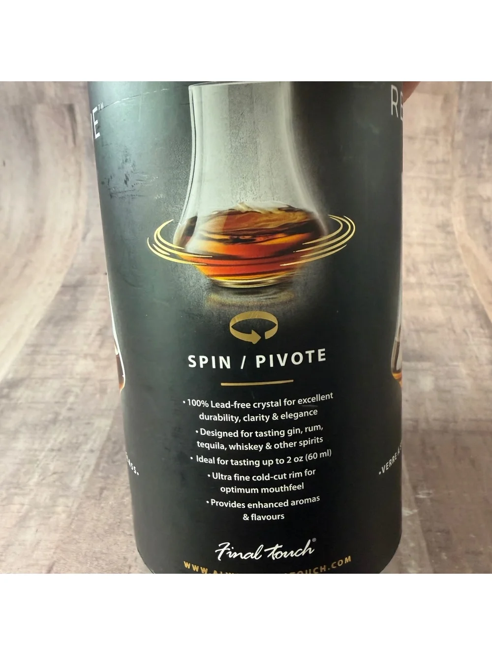 Final Touch Revolve Spirits Tasting Glass 2oz Lead-Free Crystal Spin/Pivot Glass